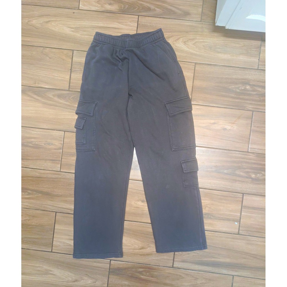 Garage Women's Black Cargo Sweatpants Size S/P Wide Leg Fleece Streetwear